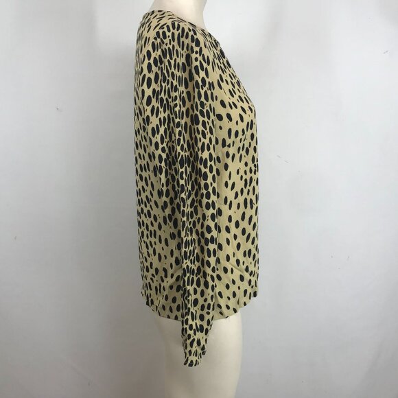 J. CREW - WOMEN'S 10 - TAN/BLACK ANIMAL PRINT LONG SLEEVE ROUND NECK RAYON TOP - Picture 4 of 7